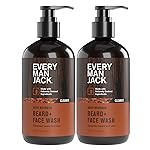 Every Man Jack Beard + Face Wash - Subtle Aged Bourbon Fragrance - Cleans and Helps Condition and Soften Your Beard and Skin Underneath - Naturally Derived with Aloe and Glycerin- 6.7 fl oz (2 Pack)