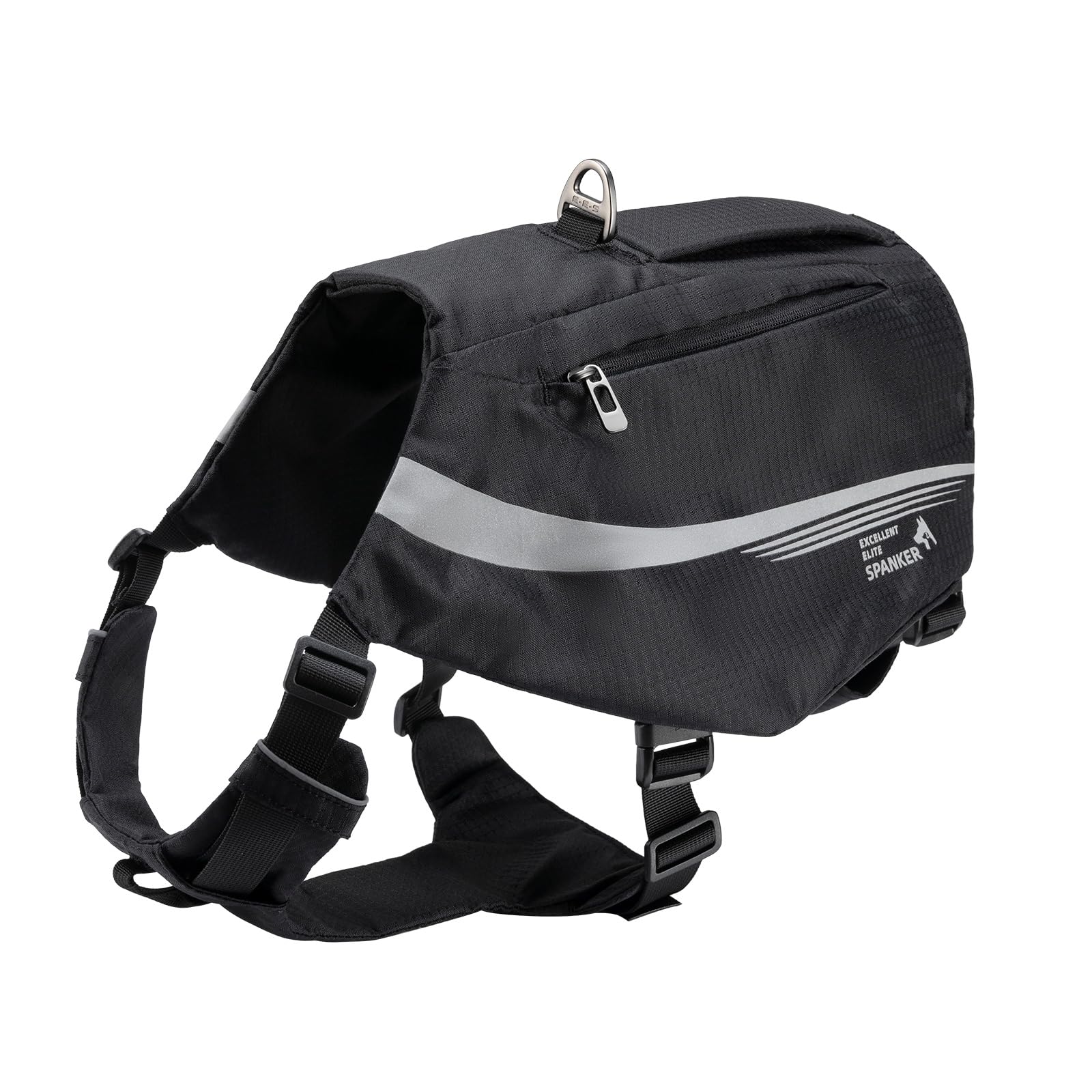 EXCELLENT ELITE SPANKER Zaino riflettente a forma di Y per cani con maniglie e tasche, senza anelli a D, leggero, attrezzatura da escursionismo per cani, caccia, viaggi.(BLK)