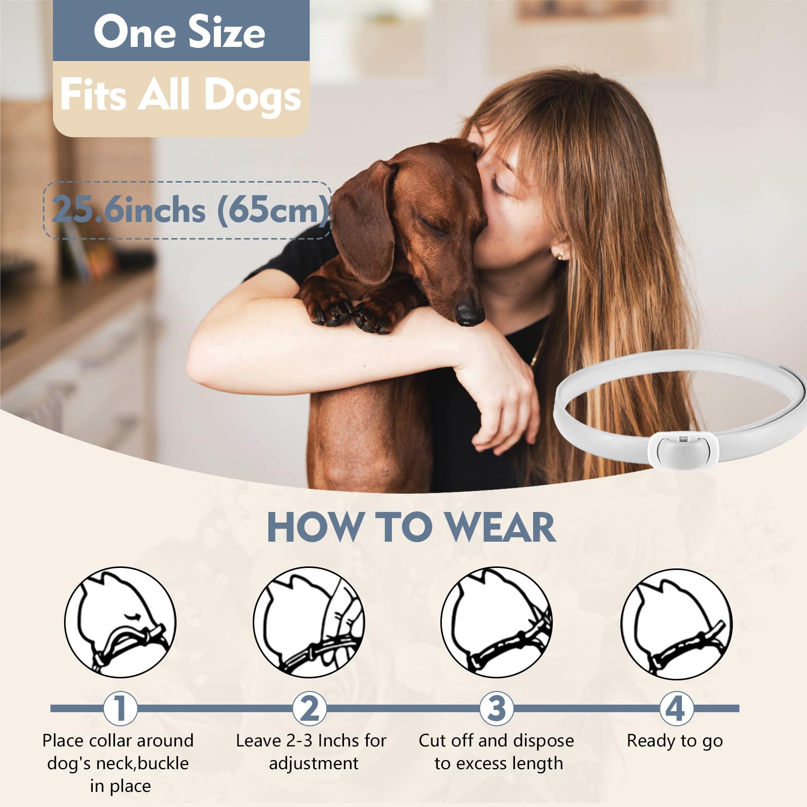 Collare Antiparassitario Per Cani, 12 Mesi di Protezione Collare Antipulci Cane Antiparassitario Cani Regolabile Impermeabile Collare Antipulci per Tutti i Cani (1Pack)