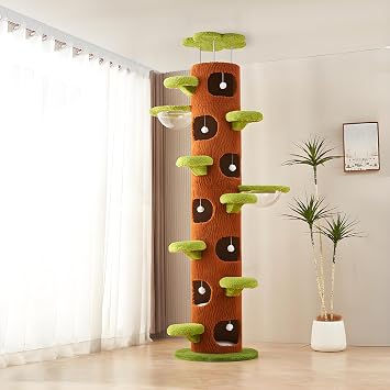 Cat Tree Tower for Indoor Cats, 9-Level Floor to Ceiling Cat Activity Center with Adjustable Height 98-110in, Large Heavy-Duty Pet Furniture for Multi-Cat Households, Condos Brown