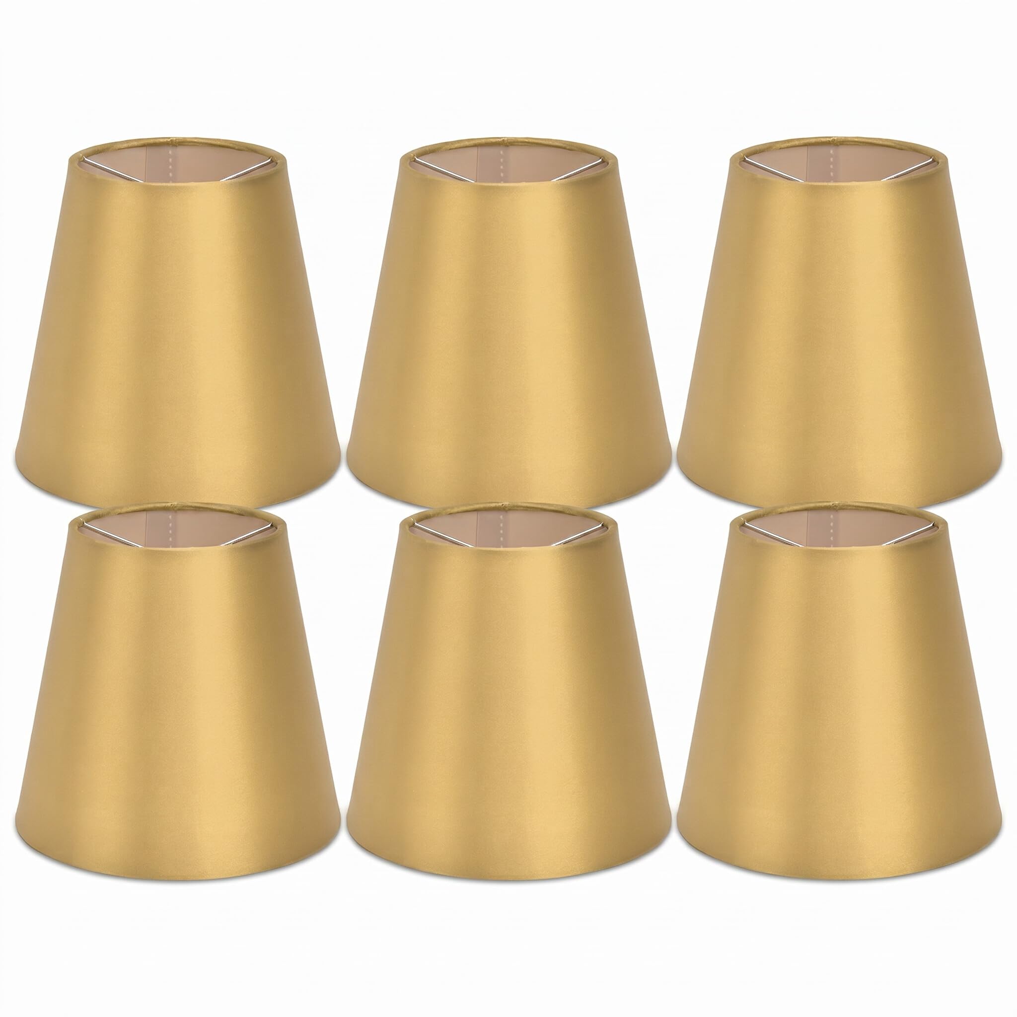 6pack Small Lampshades, Clip On Bulb Fabric Lamp Shade, Clip on Drum Lamp Shade for E14 Bulbs, for Table Floor Wall Ceiling Chandelier Lamps, 3.7x5.6x5.1inch (Gold)