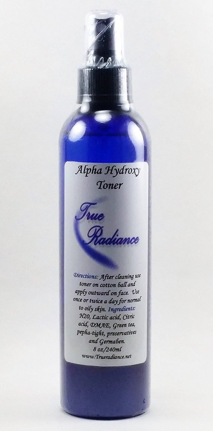 True Radiance AHA Toner is AHA (alpha hydroxy acid) solution that is formulated to refine pores, remove dead skin, tightening the skin to leave it smooth, clear, and firm PARABEN FREE 8 oz toner.