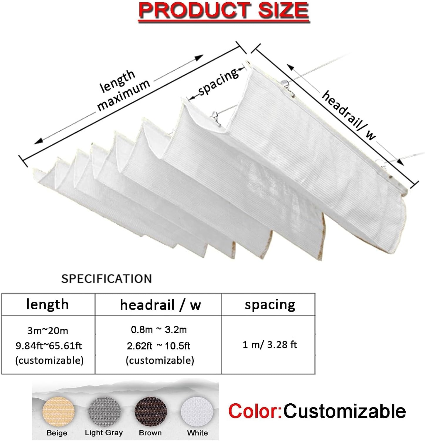 Retractable Wave Shade Sails，U-shaped Wave Sunshade,UV Protection Wave Awning with Mounting Kit,Retractable Ventilation Wave Awnings For Outdoor Deck Backyard Gazebo ( Size : W1.8*L13m/W5.90*L42.65ft