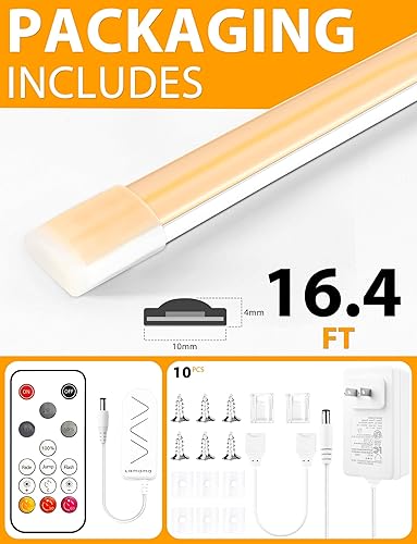 Miniatura 8 de Lamomo COB - Tira de luces LED Pro, 16.4 pies, color blanco cálido, regulable, autoadhesiva, con control remoto, flexible, cortable, impermeable,