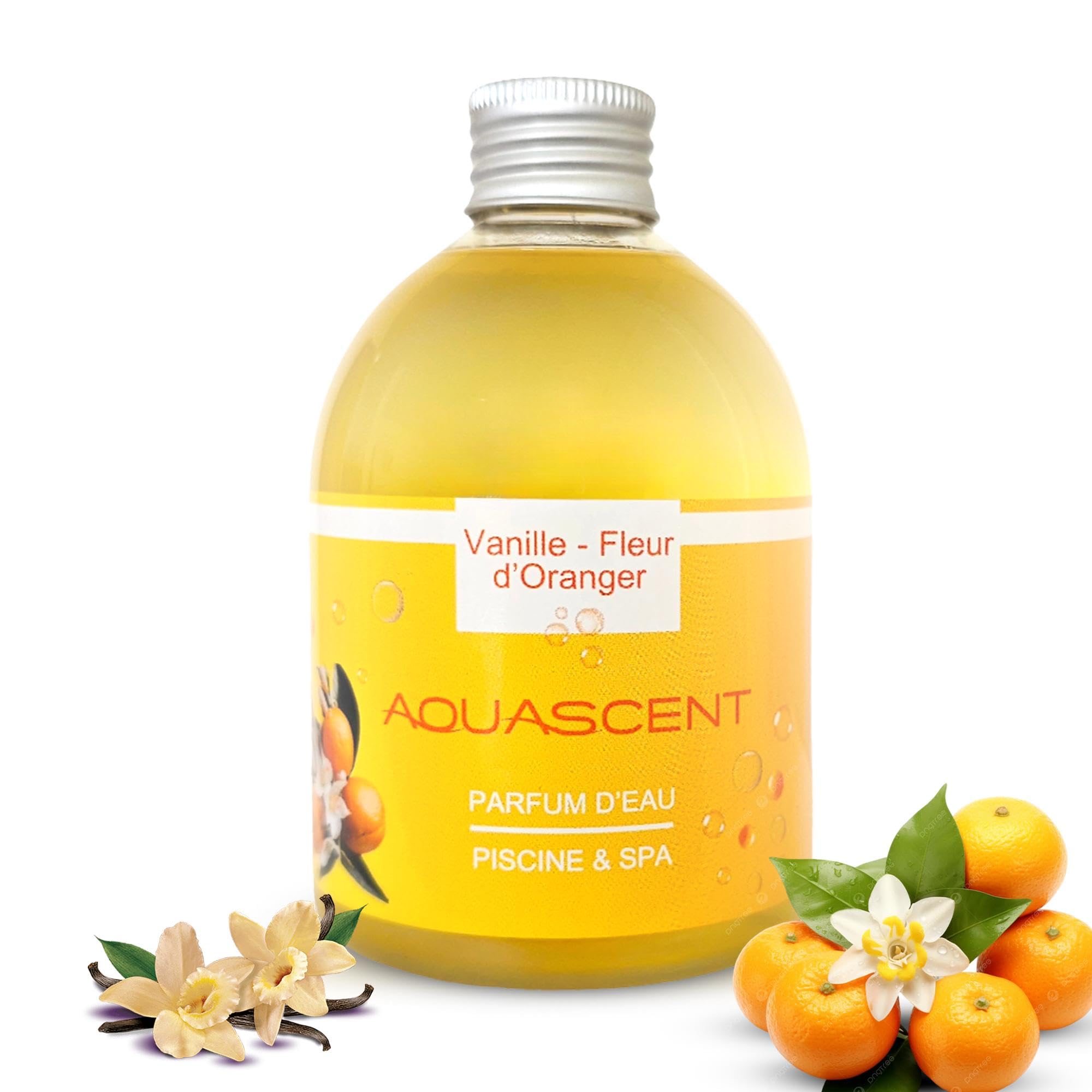 Parfum Piscine et Spa Vanille Fleur D'ORANGER- Concentré 250ml : élimine Les odeurs, préserve l'eau Claire, sans Alcool ni Colorant. Fabriqué en France. Compatible Sel & Chlore