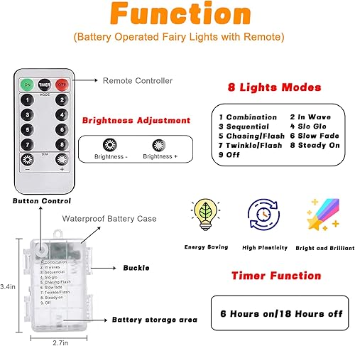 Miniatura 37 de Paquete de 2 series de 60 luces LED, con forma de bellota, funcionan con pilas, 20 pies, control remoto, impermeables, 8 modos, decoración de otoño