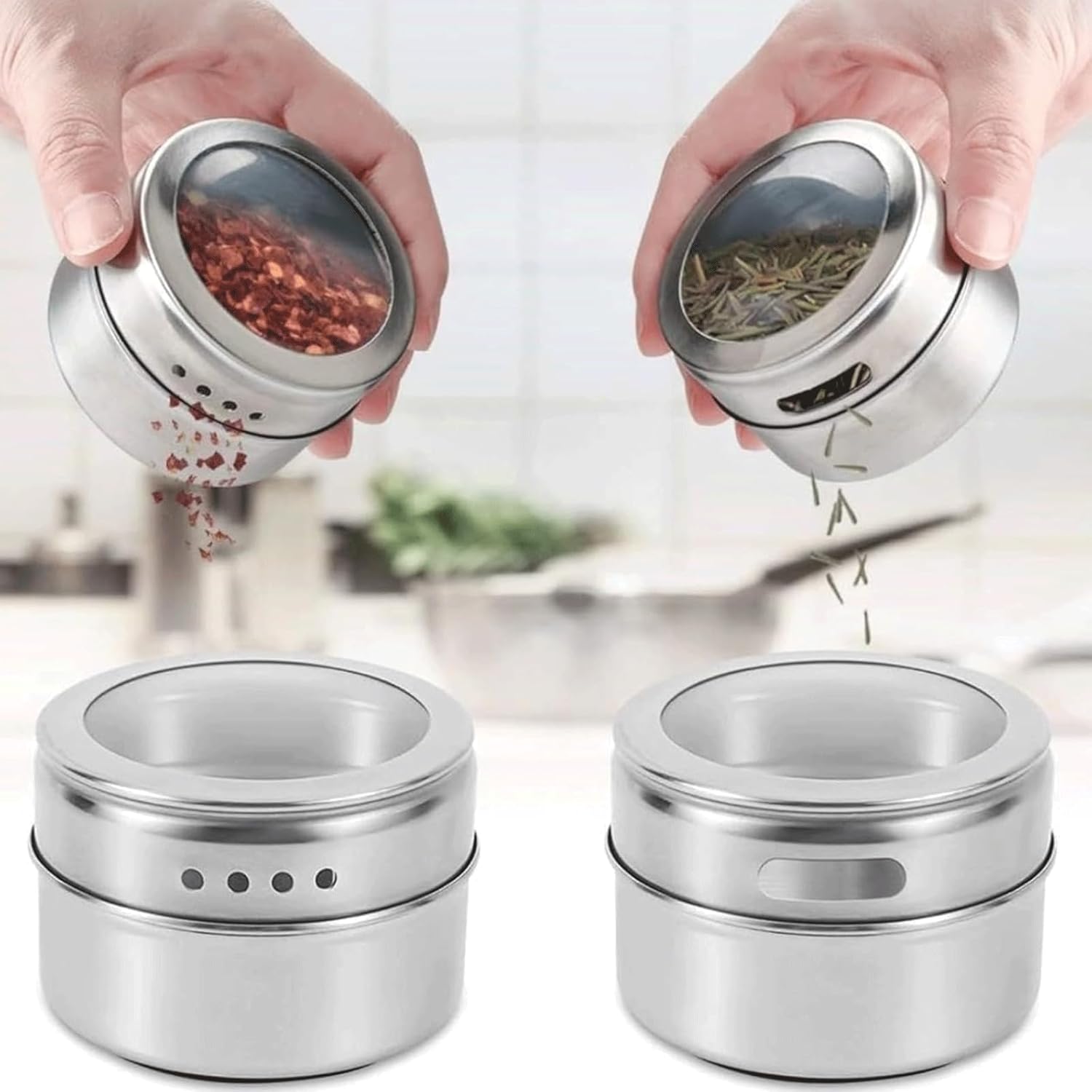 調味料容器 缶 磁気スパイスジャー コショウ 瓶 貯蔵 ステンレススチール 磁気 マグネット お手入れ簡単 香辛料ボトル (12個+