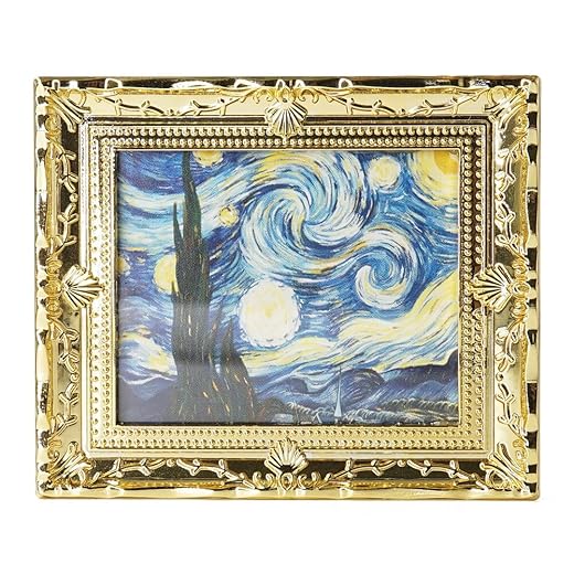 Odoria Dollhouse Wall Art Miniature: 1/12 Scale Framed Picture Vintage - Mini Painting Golden Antique for Gallery - Tiny Artwork Decor Van Gogh