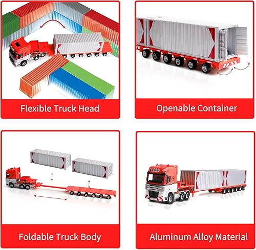Miniatura 4 de Fubarbar - Juego de camión de transporte telescópico de transporte 150 con 2 contenedores que se abren, remolque de juguete para fiesta de