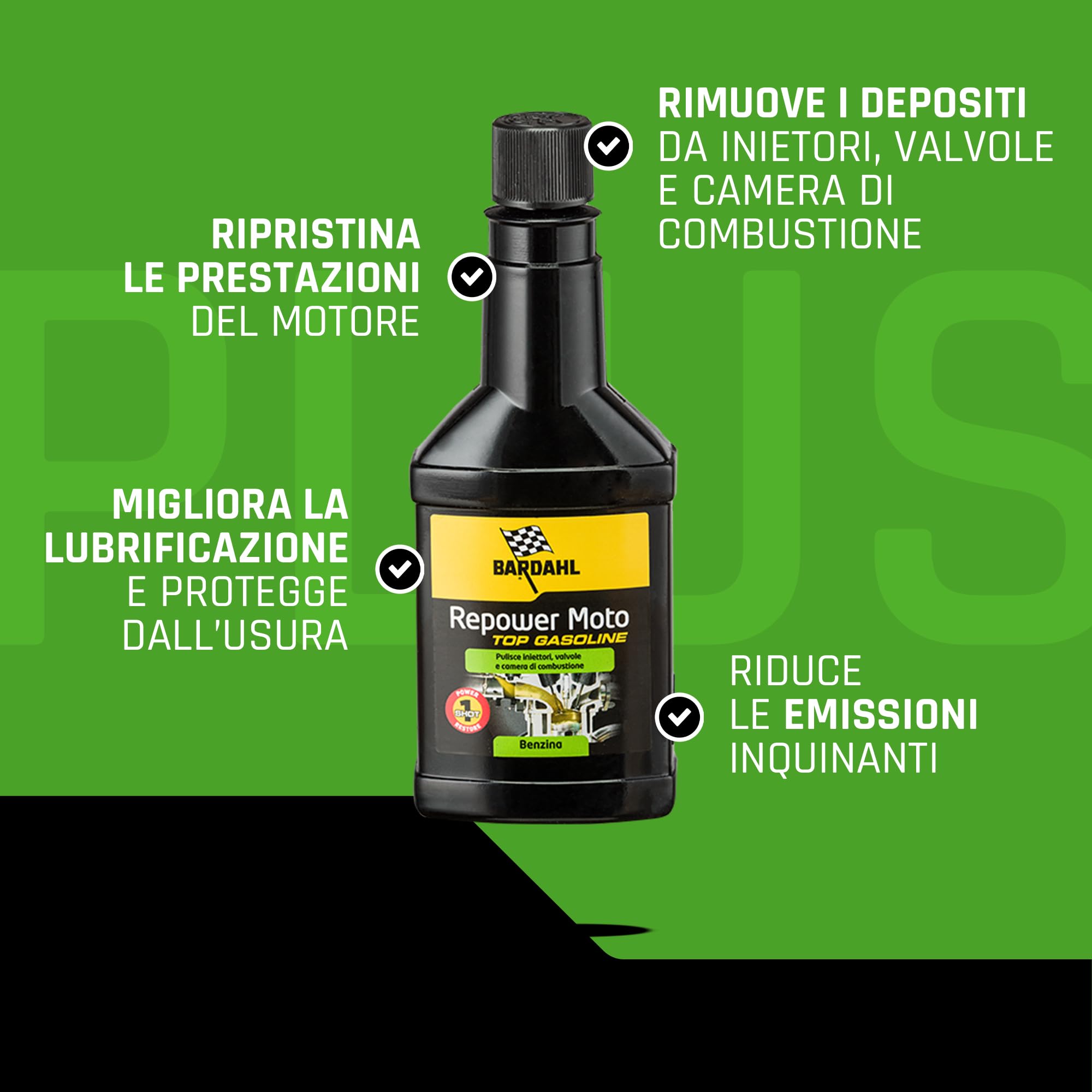 Bardahl - Repower Moto Top Gasoline - Pulisce Iniettori, Valvole e Camera di Combustione, Rimuove Depositivi, per Motori Benzina 2T e 4T Moto, Scooter, 150 ml