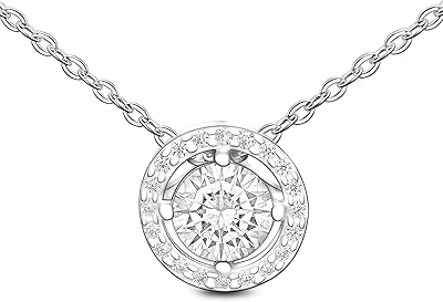Cubic Zirconia Necklace for Women Silver, Round Cut Solitaire Necklace Adjustable 18" - 20" Polo Chain, Halo CZ Necklace Wedding Necklaces for Brides