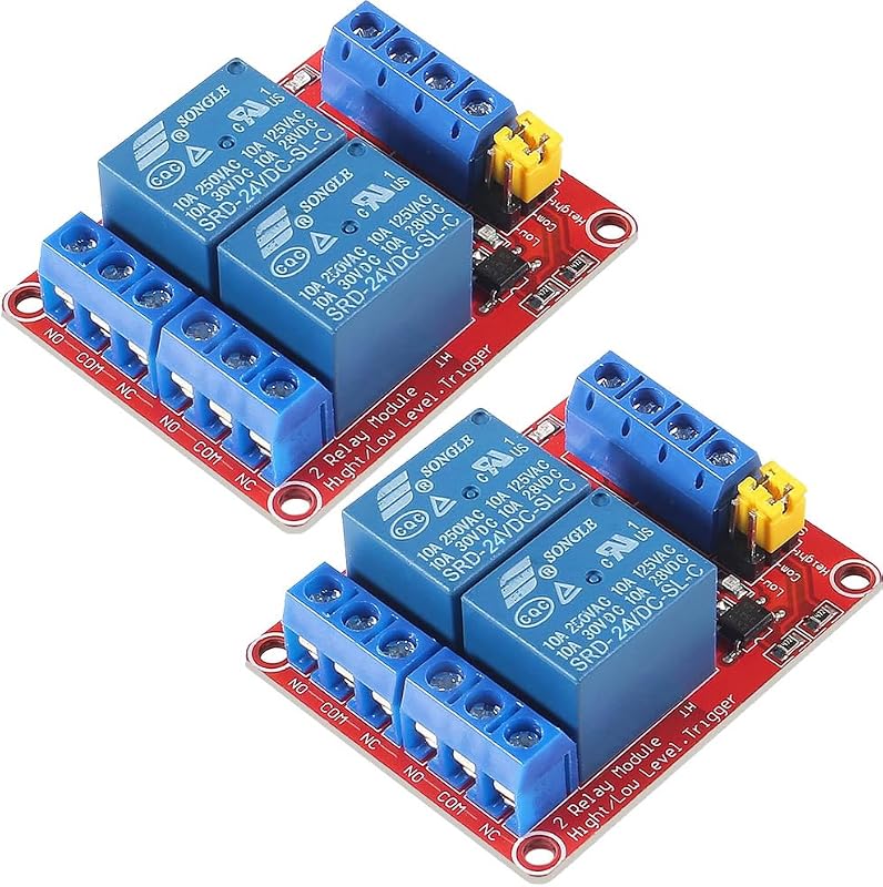 Módulo relé 2 canais Gebildet DC 24 V com optoacoplador e acionamento por nível alto ou baixo – 2 unidades