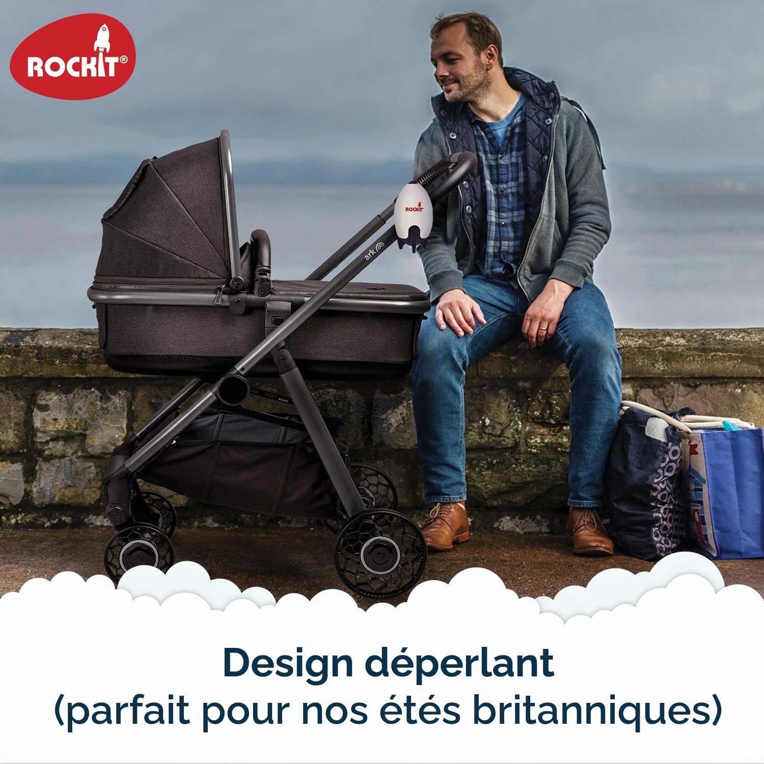 Rockit Rocker rechargeable avec deux supports – Aide au sommeil pour bébé qui berce doucement n'importe quelle poussette ou landau, vitesse réglable avec minuterie de 60 minutes – S'adapte à toutes