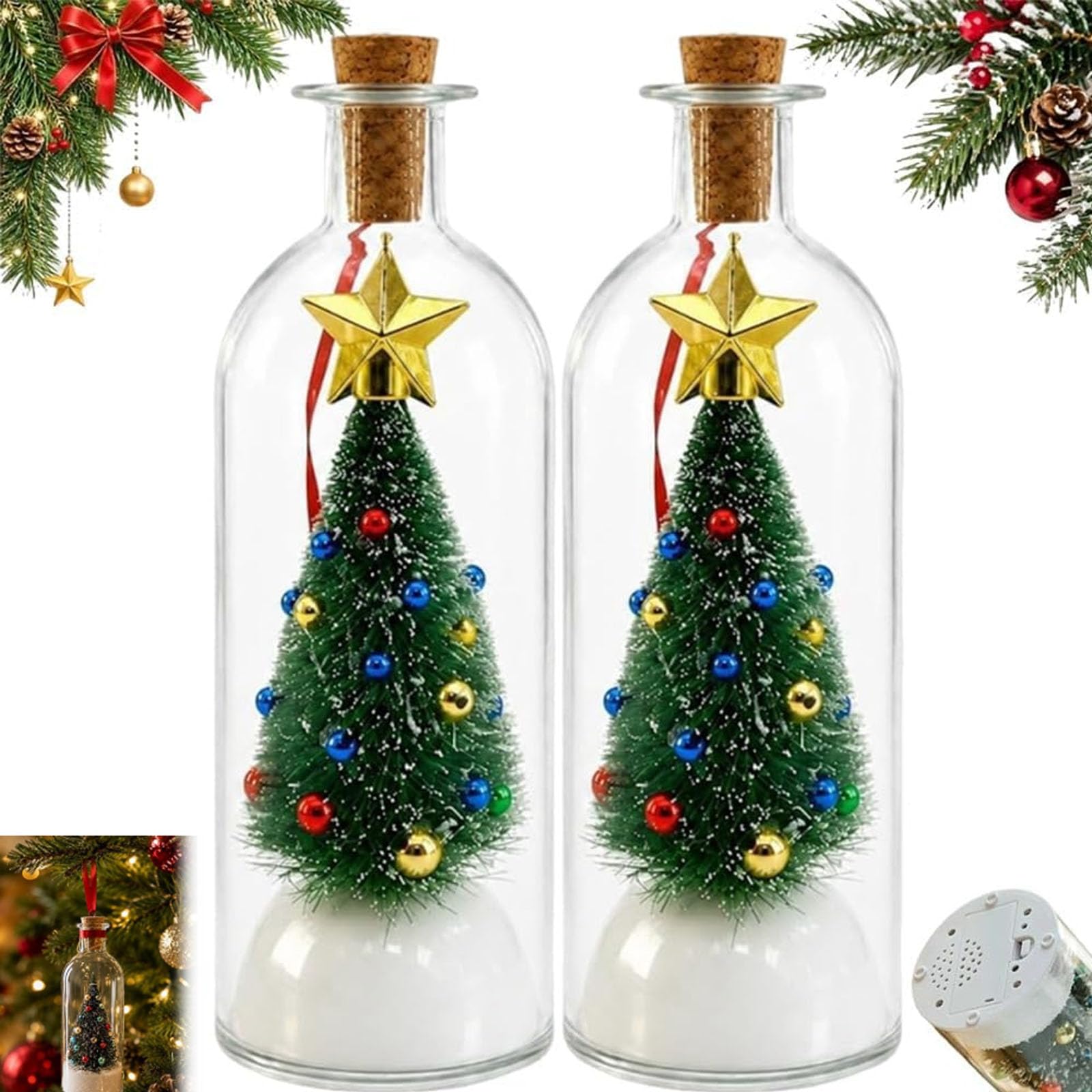 Messaggio di Natale registrabile in bottiglia, con voce per 30 secondi | Registrabile festa di Natale registrazione vocale ricordo di vacanza, un sentimentale ornamento di Natale(2PCS)
