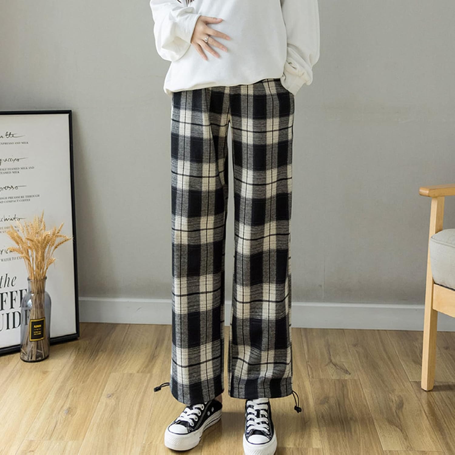 Women's Maternity Casual Pants Loose High-Waisted Belly-Holding Wide-Leg Pants Plaid Maternity Lounge Pant Trousers at  Women’s Clothing store