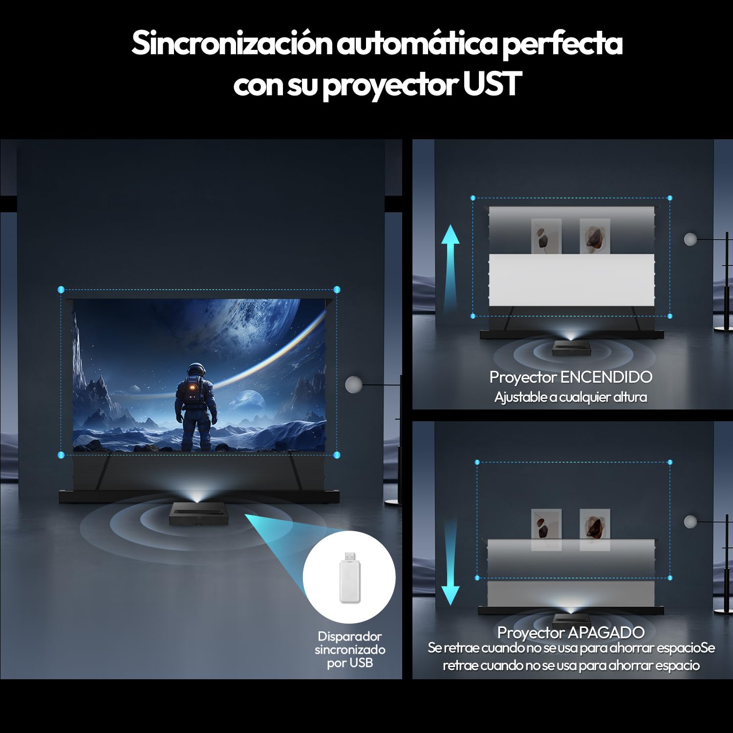 Pantalla de Proyección Motorizada 100 Pulgadas ALR CLR para Proyector de Tiro Ultracorto, Eléctrica de Suelo, 4K/8K UHD, 95% Rechazo de Luz Ambiental, Sin Instalación