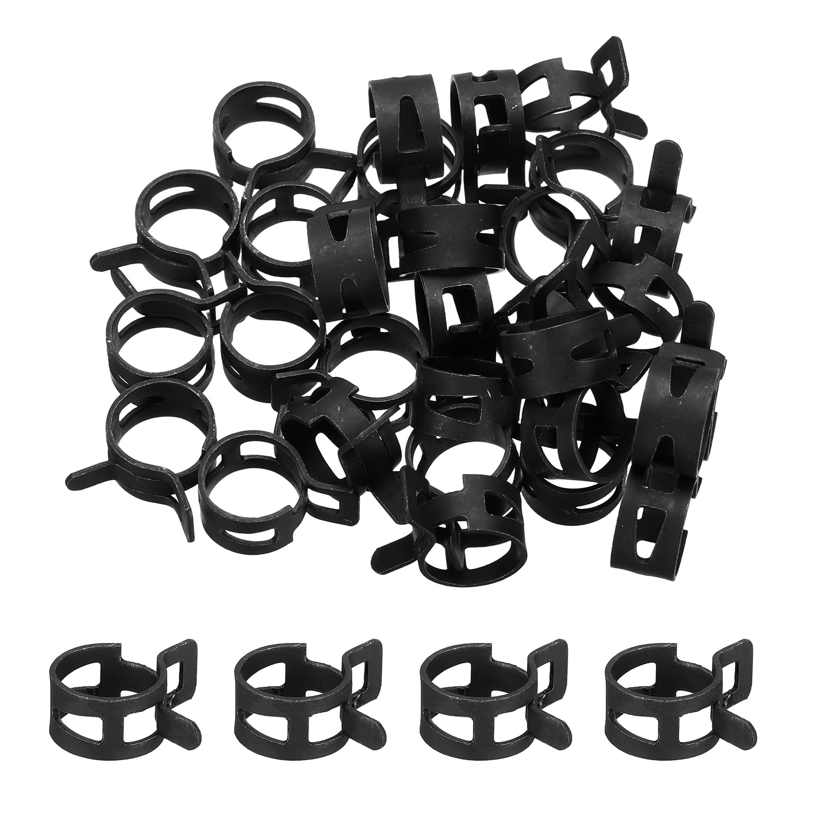 sourcing map 30 Pcs Fuel Line Clamps Spring Band Hose Clamps, 3/8" 15mm Silicone Air Tube Vacuum Hose Water Pipe Low Pressure Assortment Kit, Black
