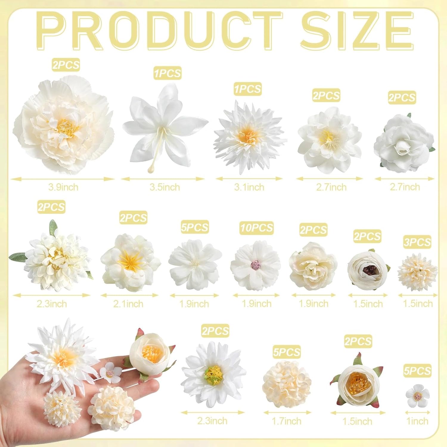 Artificial Flowers Heads Combo White Flowers Mix Silk Flowers Heads Bulk Faux Rose for Craft Garland Graduation Cap Wedding Bridal Baby Shower Home Party Decoration DIY Cake Decor - Image 4