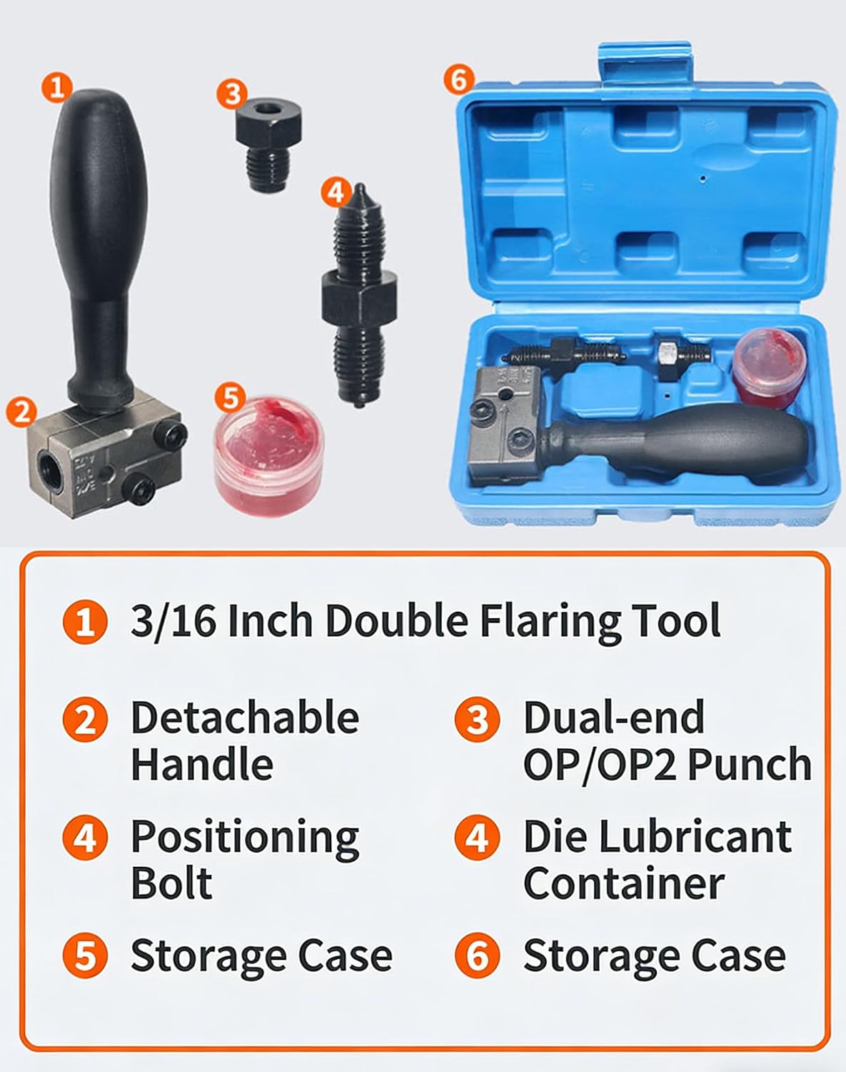 Universal Car Brake Line Flaring Tool Kit, 3/16 Inch Brake Line Double Flare Tool, Heavy Duty Manual Flaring Tools for Tubing, Brake Fuel Line Repair for Cars, Trucks & Motorcycles