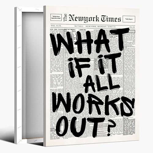 Miniatura 9 de Arte de pared de periódico retro en blanco y negro con texto en inglés «What If It All Workout» con cita positiva, impresión en lienzo de estilo-4