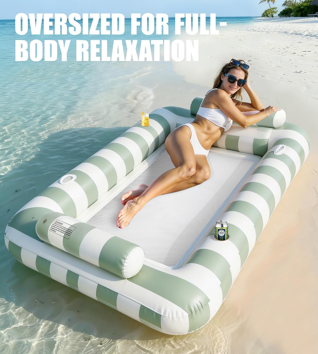 85" X 53" Extra Large 2-Person Tanning Pool Float, Inflatable Tanning Pool with Cooling Mesh Bottom, Heavy Duty Pool Floats Adult 2 Person, Suntan Tub Lounger for Lake and Beach