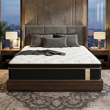 King Mattress, 10 Inch Plush Hybrid Mattresses with Memory Foam, Individual Pocket Spring, Deep Sleep Hybrid Mattress, Motion Isolation & Pressure Relief, Fits Platform or Adjustable Beds King