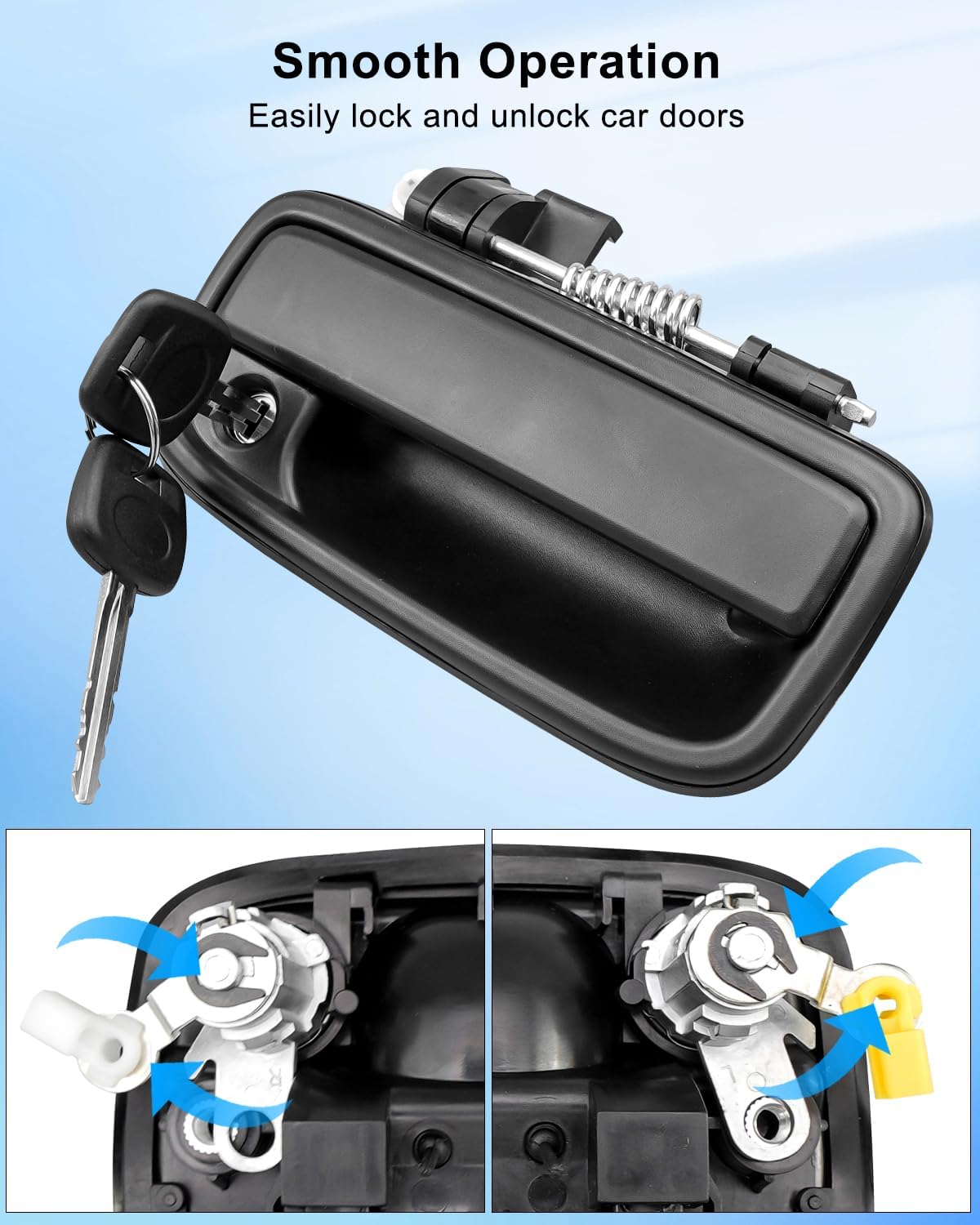 Pair Exterior Door Handles W/Door Lock Cylinder & Key Fits for Toyota Tacoma 1995-2004, Front Driver and Passenger Side Outside Door Handle Set Replaces 69220-35020 69210-35020 6905135070 6905235070