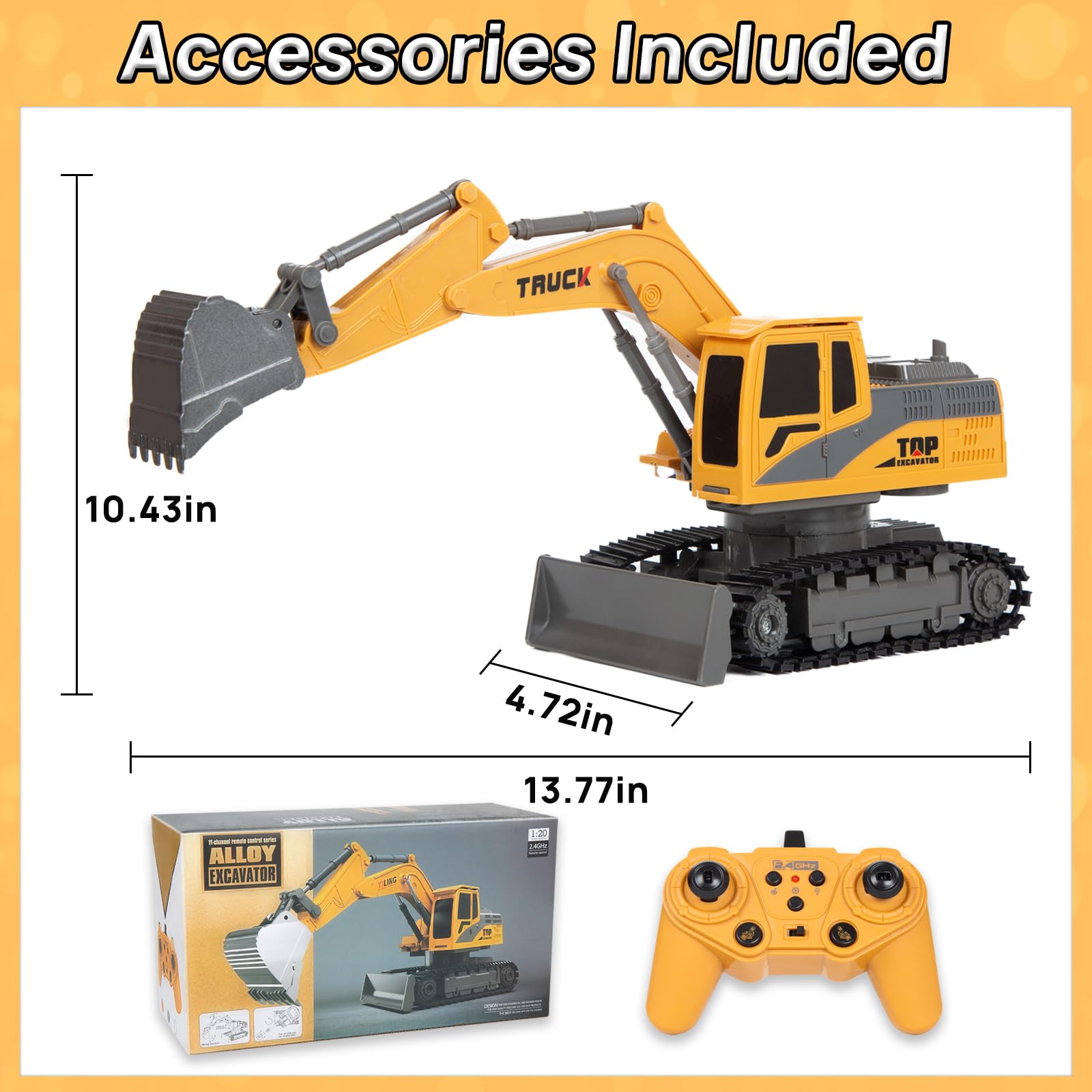 Excavadora de juguete con control remoto para niños, tractor excavador RC 2 en 1 con bulldozer, vehículos de construcción de 2.4 GHz, coche de juguete con luz y música para niños de 3, 4, 5
