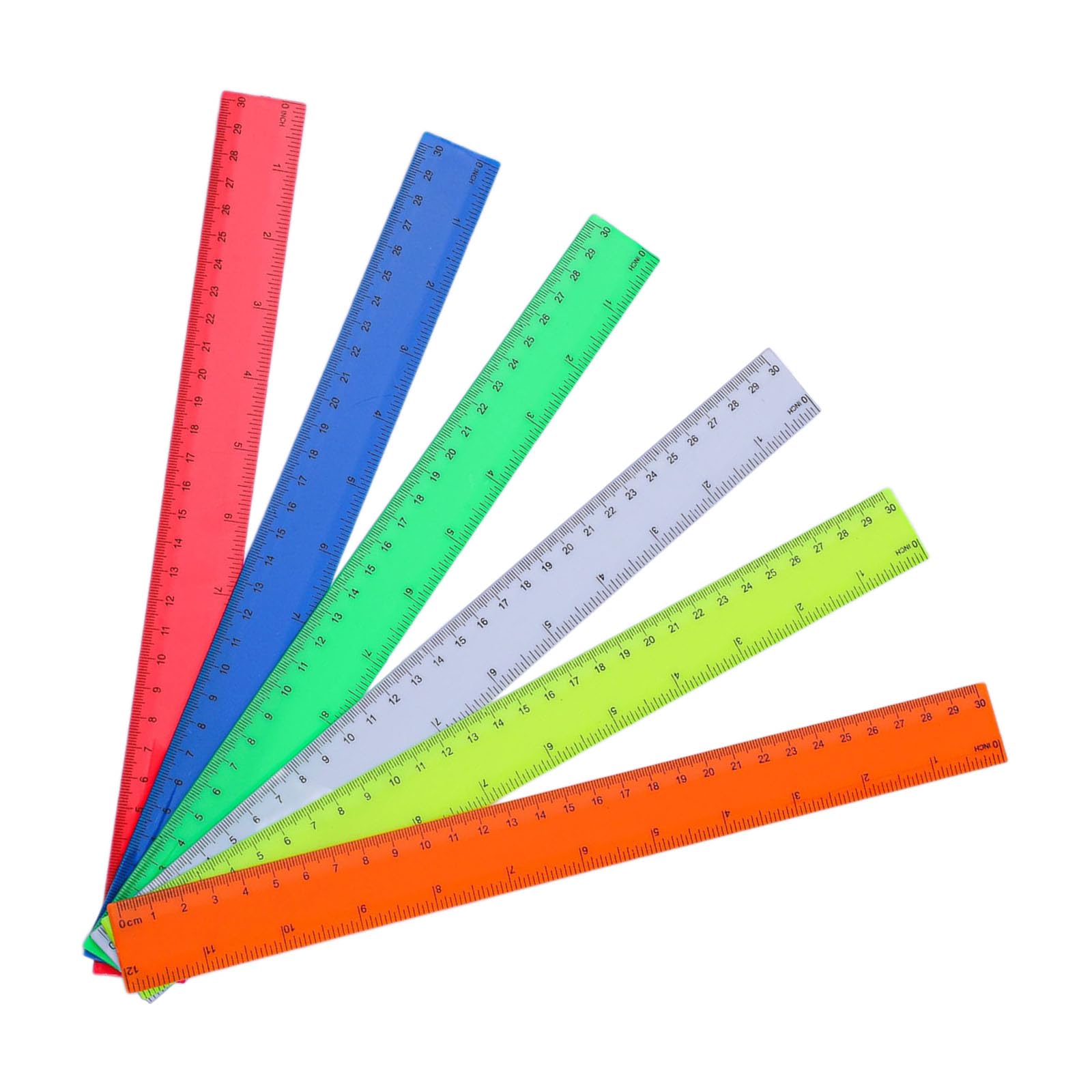 6 Pcs 12" Transparent Ruler, Math Ruler Colorful Drawing Ruler Inch Centimeter Scale Drawing Drafting Measurement Student Ruler