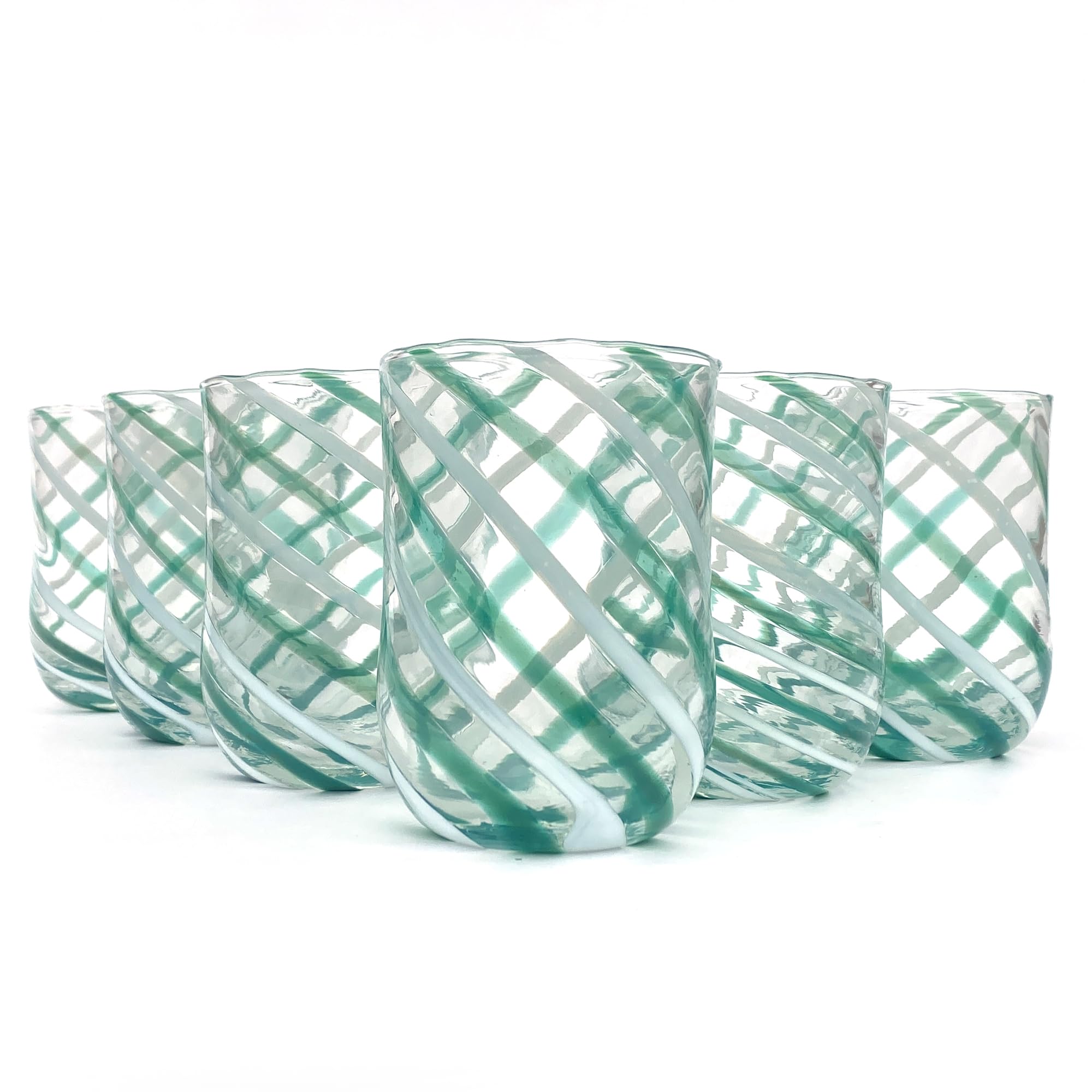 MAZZEGA ART DESIGN - 6 Water Glasses - Spiral CYLINDER - in Glass Blown and Hand-Crafted with Murano