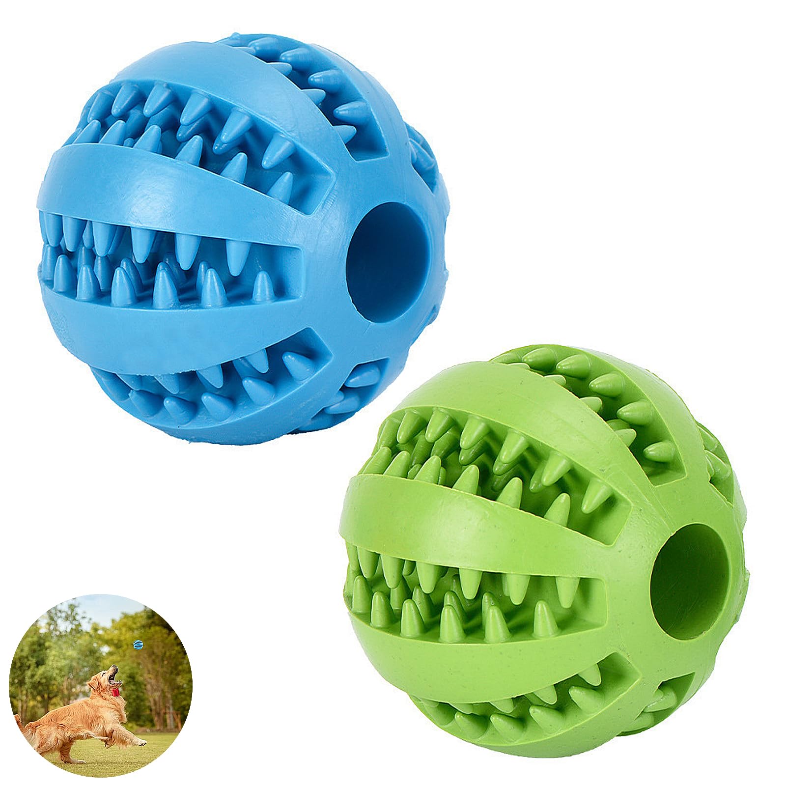 WQEDVN 2 PCS Dog Treat Dispenser Ball Toy - IQ Training and Teeth Cleaning for Small Dogs (Blue and Green)