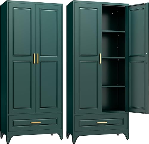 Miniatura 14 de Gabinete de despensa de cocina, gabinetes de almacenamiento de despensa de metal azul de 71" con puertas y 4 estantes ajustables, gabinete de cocina