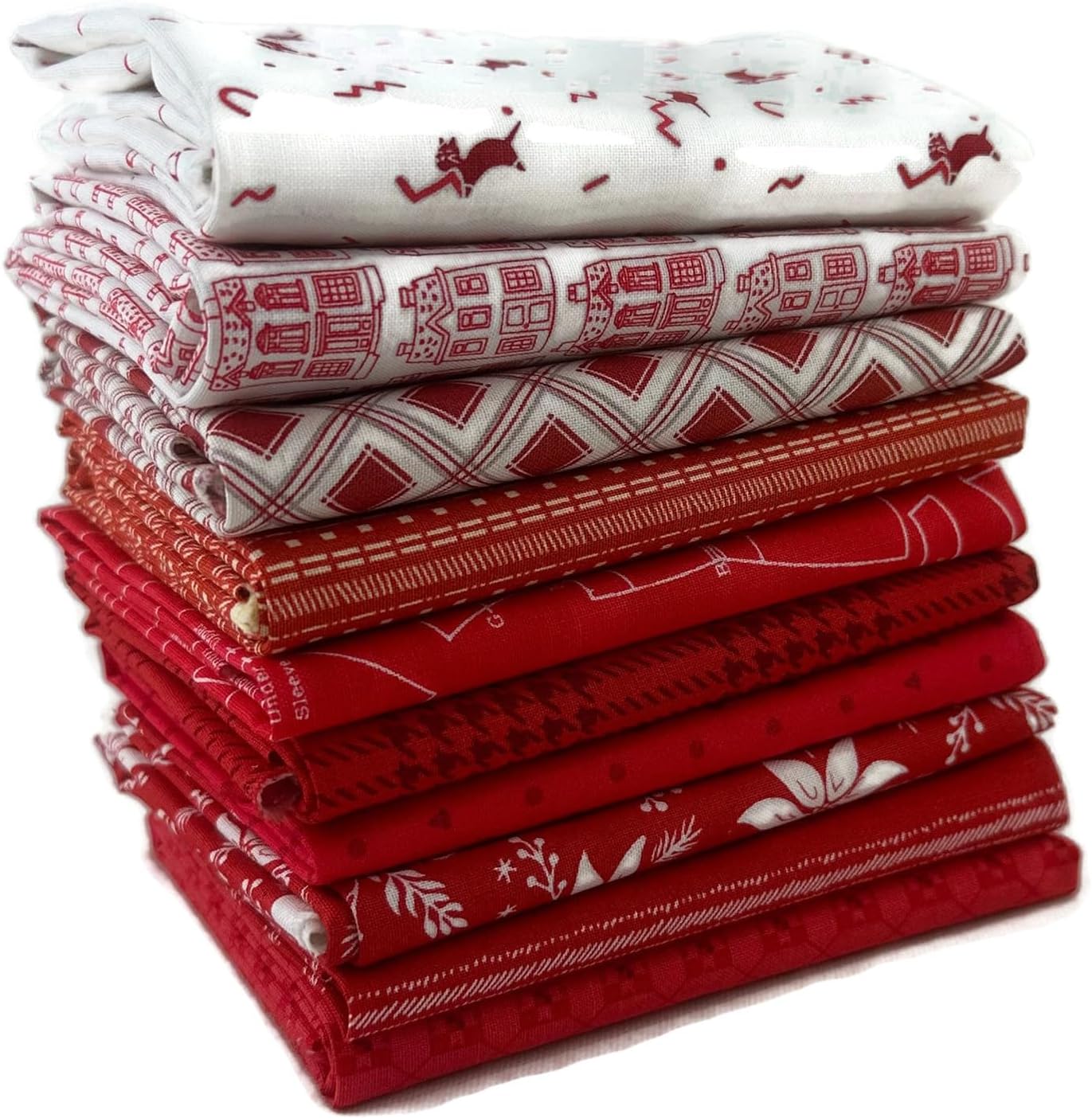 Red Fat Quarter Bundle (10 pcs) - Mixed Designers - Southern Fabric 18 x 21 inches (45.72cm x 53.34cm) Fabric cuts DIY Quilt Fabric