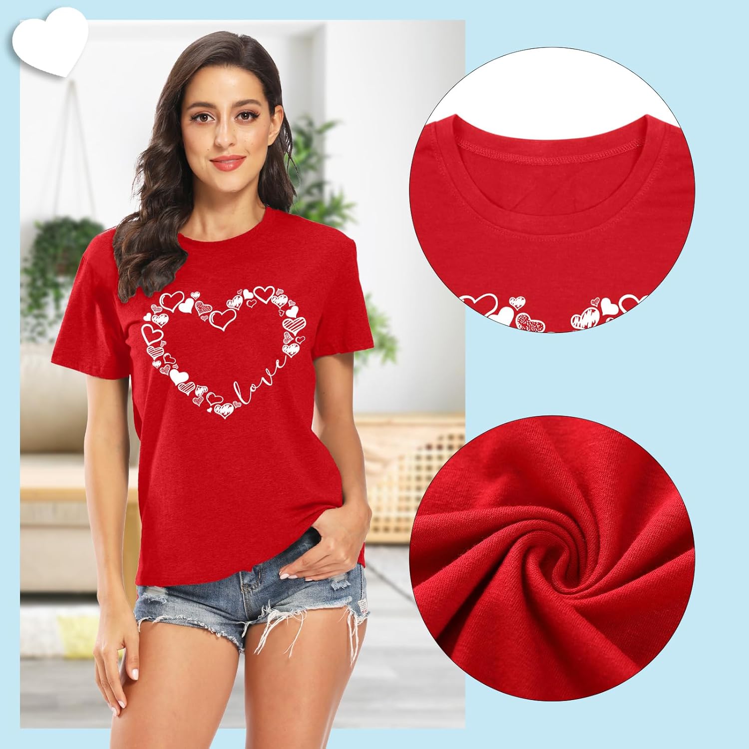 Valentine Day Shirt for Women Love Heart Graphic Shirts Causl Loose Short Sleeve Summer Tops - Image 5