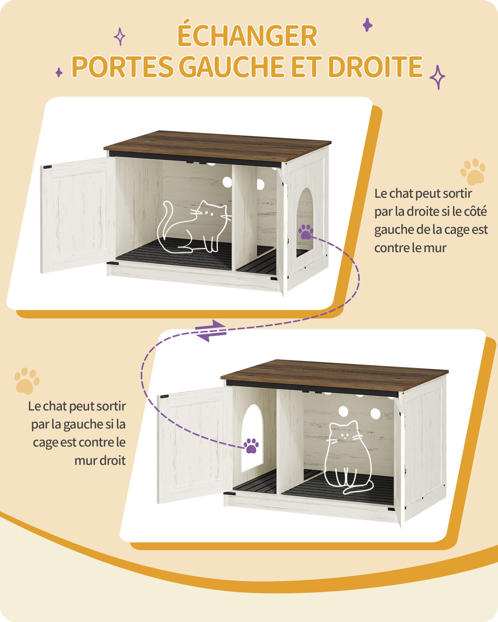 Hzuaneri Maison de Toilette Chat, Meuble Litiere Chat, Meuble à Litière avec Cloison Amovible, Maison pour Chats, Entrée Réversible à Gauche ou à Droite, 80 x 50 x 54 cm, Marron et Blanc CB86614X