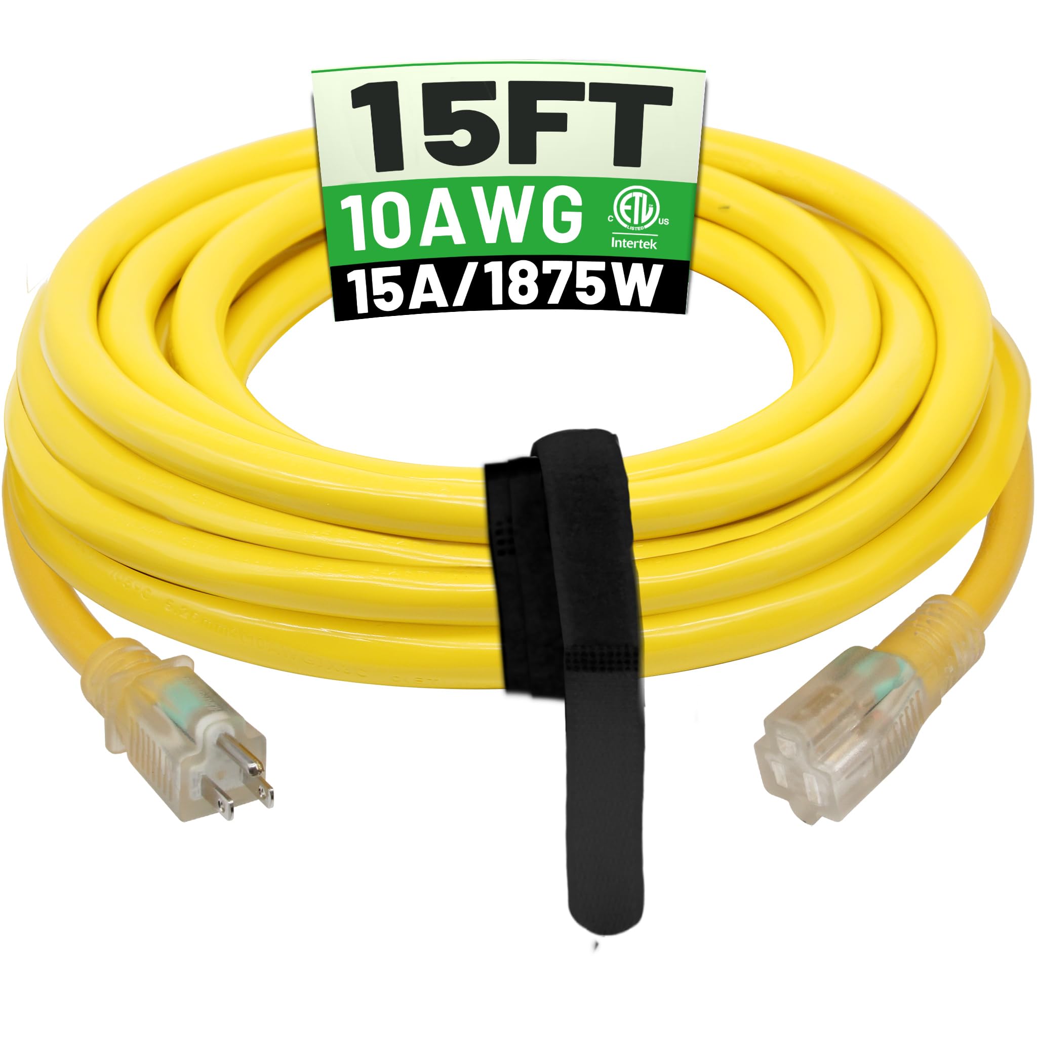 POWGRN 15 Ft 10AWG Outdoor Extension Cord Waterproof Heavy Duty 10
