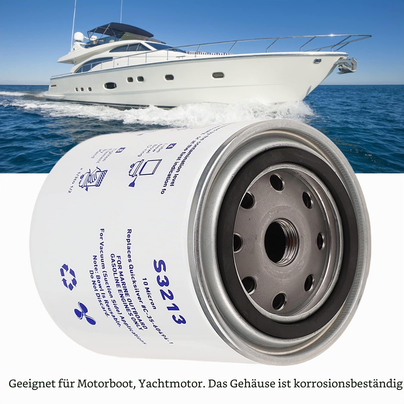 Keenso Motorboot Benzinfilter Wasserabscheider, Edelstahl Ersatz Kraftstofffilter Wasserabscheider S3213 für Motorboote und Yachten