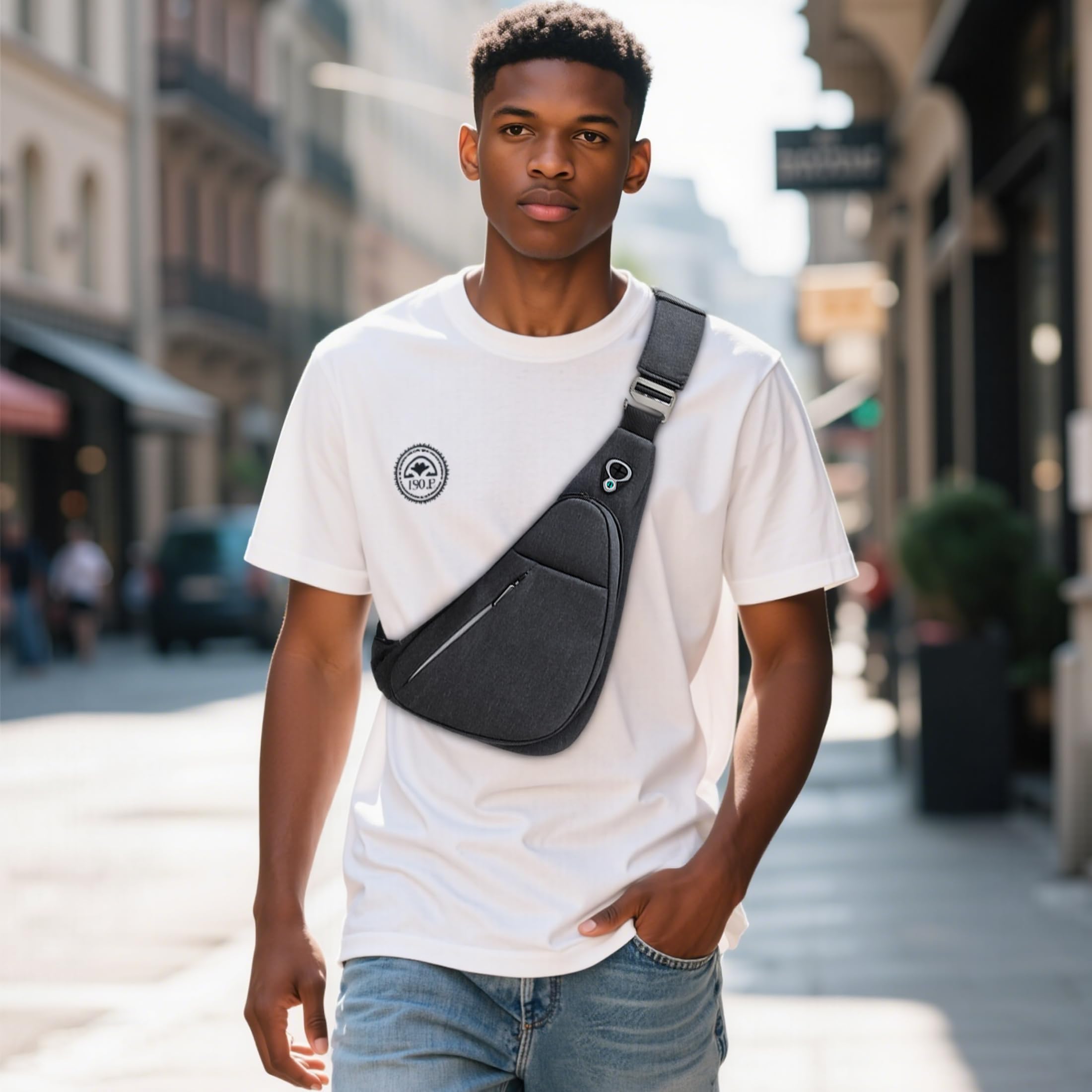 VARLIVOO Sac de Poitrine Homme, Petit Sacoche Bandouliere Sac à Bandoulière Antivol Imperméable pour Voyage Randonnée Cyclisme Sports Noir C