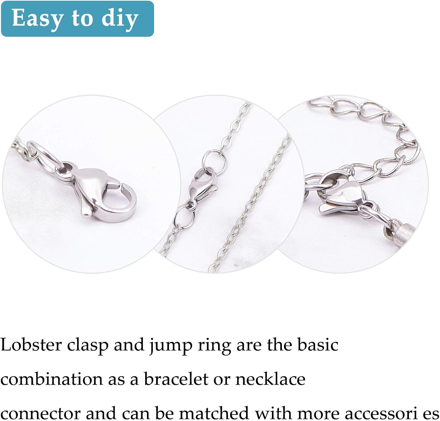 PandaHall 100pcs 304 Stainless Steel Lobster Claw Clasps with 300 pcs 6mm Open Jump Rings Necklace Clasps and Closures for Earring Bracelet Pendants Jewelry DIY Craft Making, Stainless Steel Color - Image 4