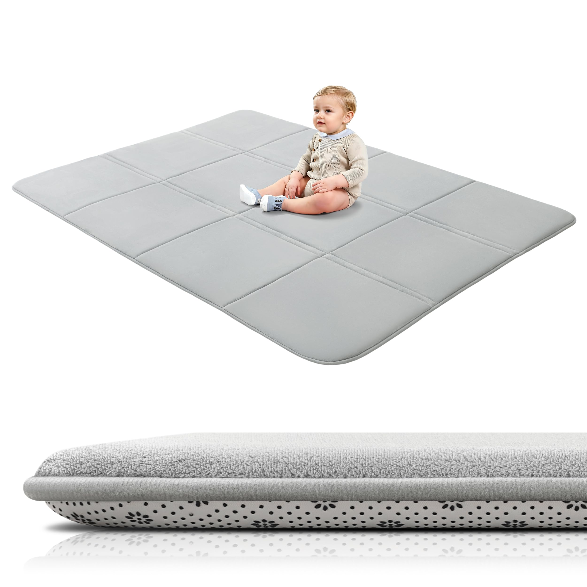 BYBYME 3cm Thick Baby Play Mat for Floor, 120 * 180cm Foldable Playpen Mat with Non-Slip Backing for Infant, Kids and Toddler Crawling, and Perfect Carpets for Yoga, Exercise, Light Green — view 11
