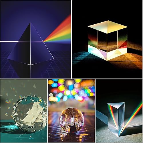 Miniatura 2 de Supkiir Paquete de 5 prismas de fotografía de cristal óptico K9 con bola de cristal, prisma triangular, bola de prisma de lente y pirámide óptica,