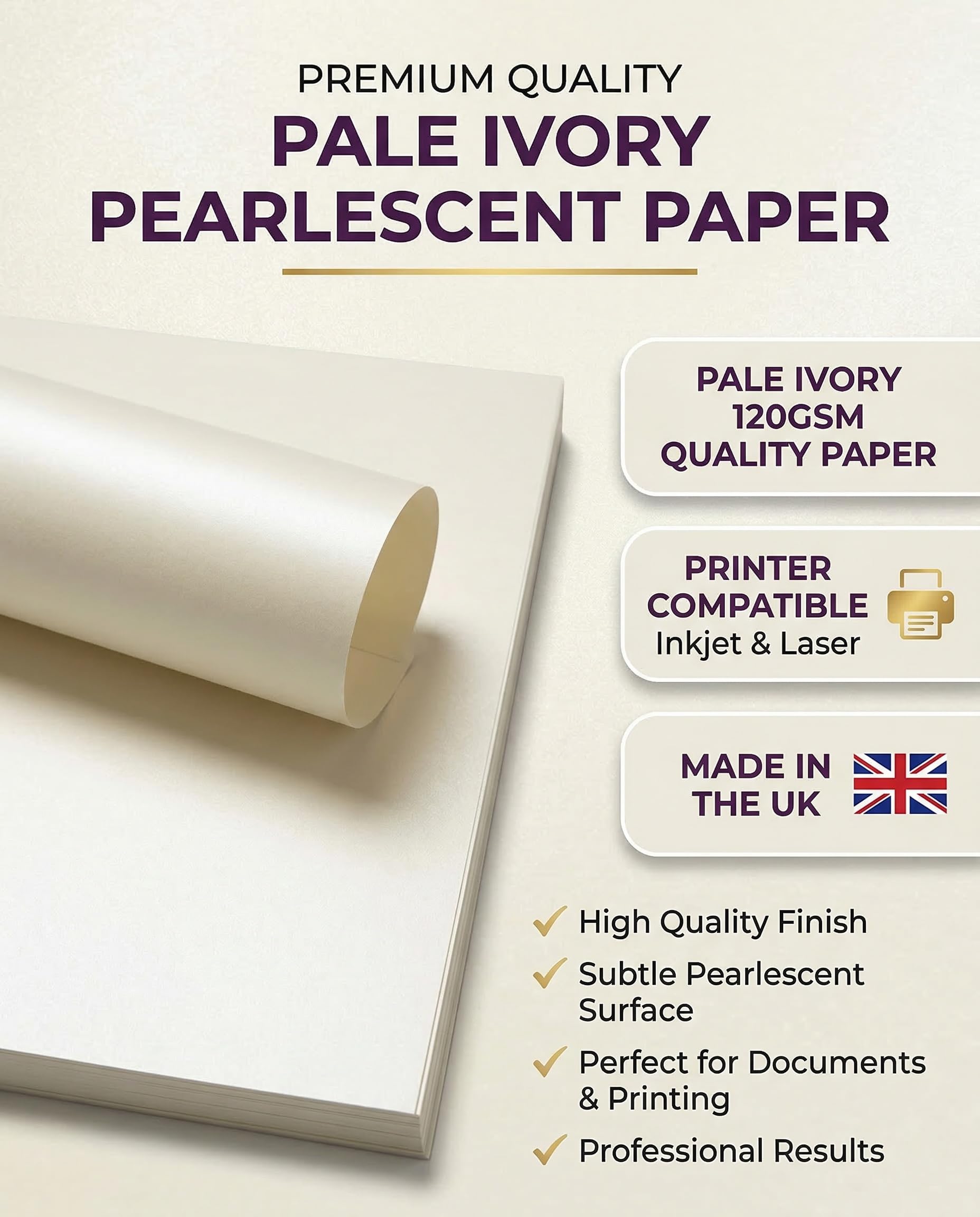 A4 Crème Parelmoer Shimmer Parelmoer Tweezijdige Kaart 290gsm Cardstock x 10 Vellen
