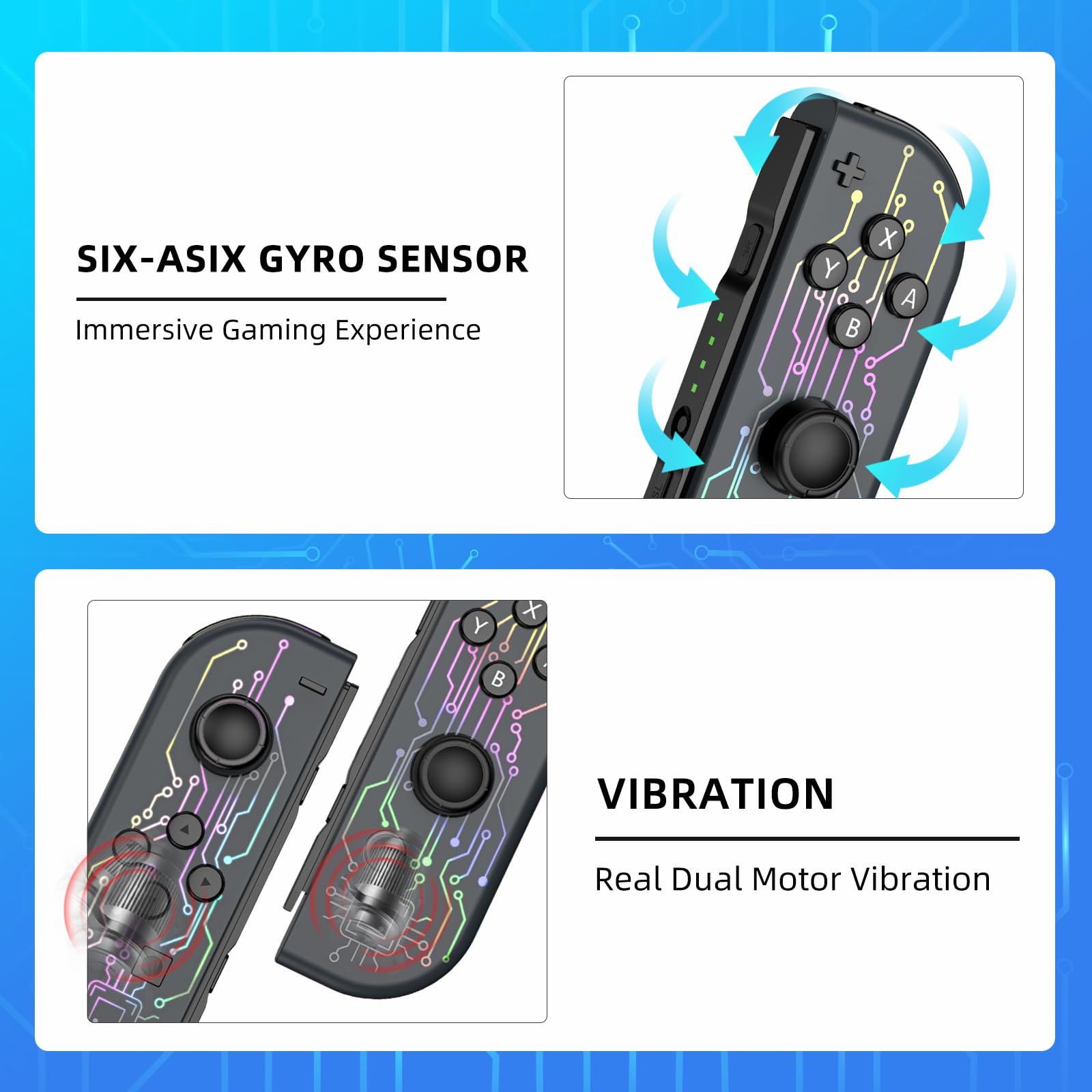LungDongQuest Switch Joypad Replacement Controller, Switch Controller Compatible with Switch/OLED/Lite- Switch Handheld Controller with 7-Colors Light — view 3