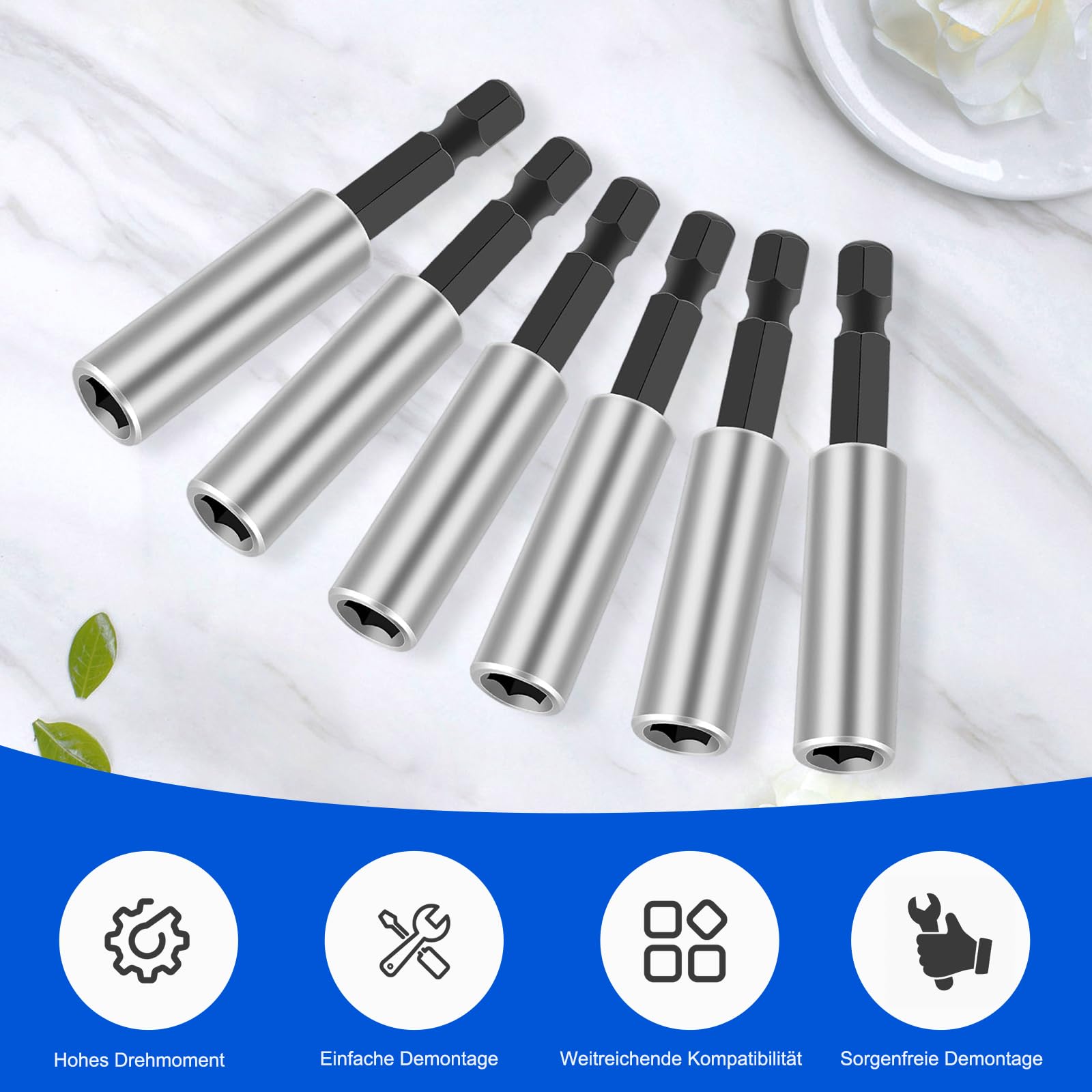 5 Stück Hochwertiger Bithalter Magnetisch, Bit Verlängerung, Schnellwechsel Bithalter 1/4", 60mm aus Edelstahl Starke Bit halter Magnetisch, Bohrerbitbefestigung