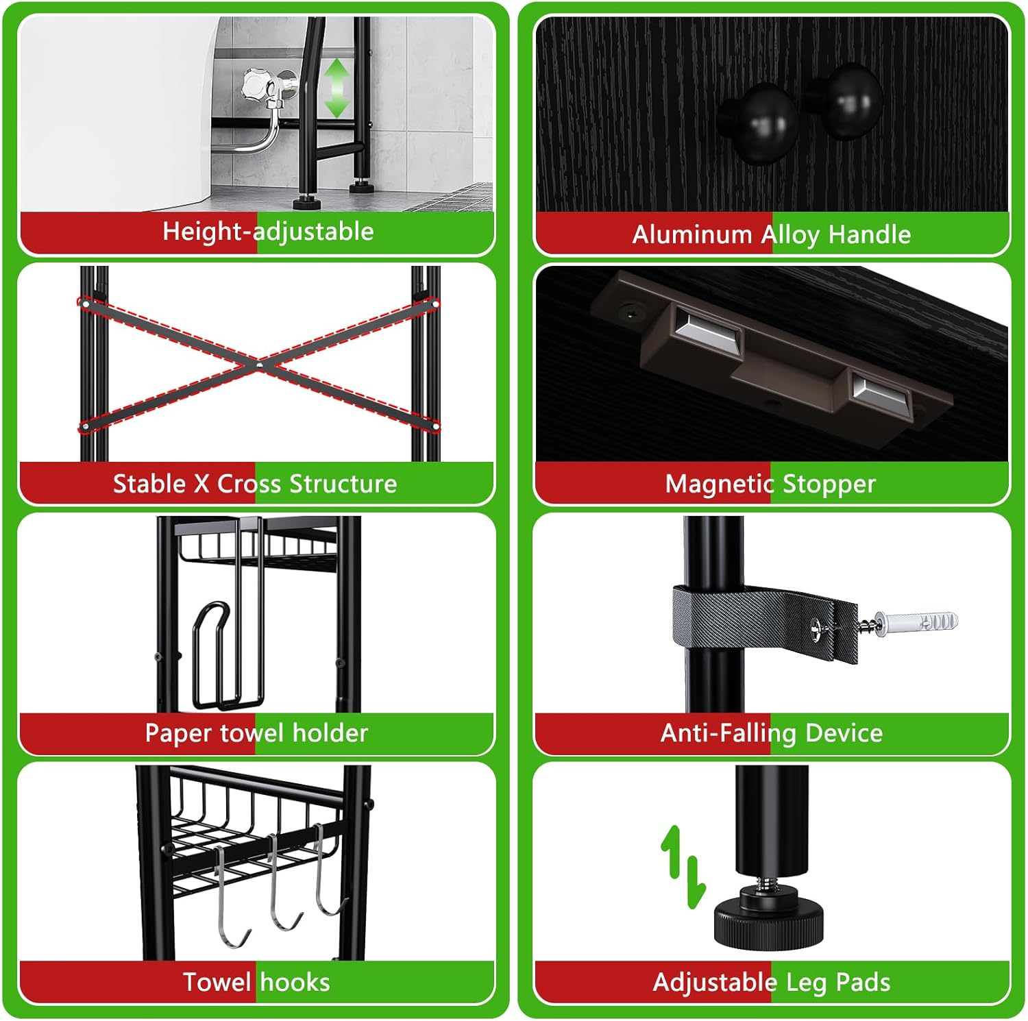 Over The Toilet Storage Cabinet - 2-Door Design Bathroom Organizers Shelf, Freestanding Space-Saver Above Toilet Storage Cabinet with Privacy Protection Rack, Water-Resistant Toilet Shelves (Black) - Image 5