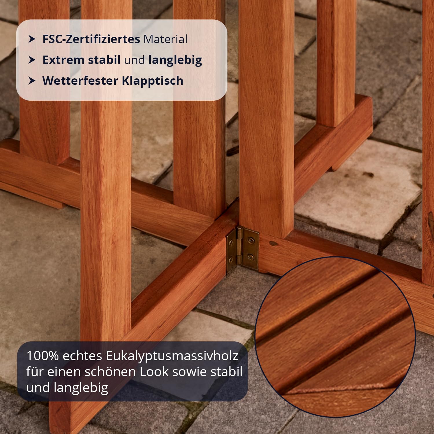 KHG Balkontisch für 2 Personen aus 100% Eukalyptus-Echtholz, klappbar, wetterfest, Gartentisch, Klapptisch - Braun