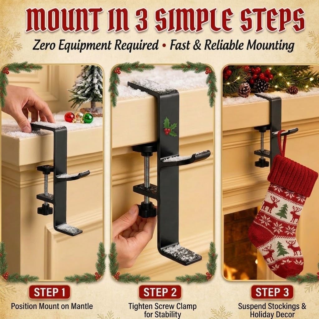 BVB 4-Pack Adjustable Christmas Stocking & Garland Holders, Black
