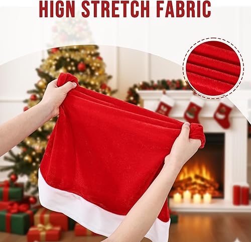 Miniatura 4 de Smiry Juego de 4 fundas para sillas de Navidad, con sombrero de Papá Noel rojo, fundas extraíbles lavables para decoración de fiestas de Navidad