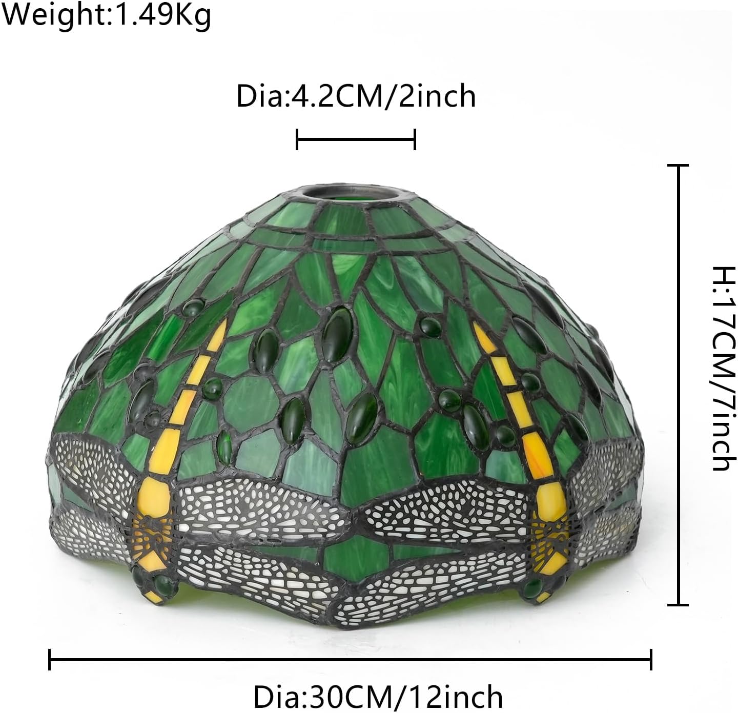 Tiffany Lampshade 12 Inch Stained Glass Lamp Shade Replacement Only Green Dragonflies Ceiling Light Shade for Pendant Light Floor Lamp Home Office Deco Dome Vintage Lamp Cover