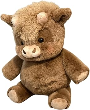 Highland Cow Soft Plush Toy   Adorable Furry Running Cow Stuffed Animal, Ultra-Soft Highland Cow Plush for Stress Relief and Emotional Support Brown